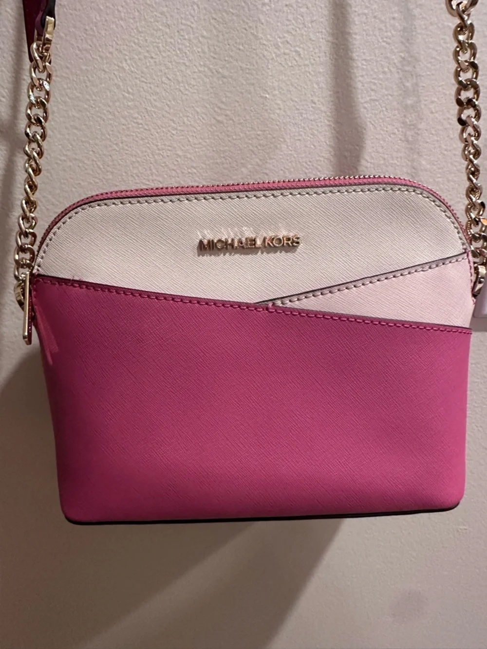 Michael Kors Pink and Cream Colorblock Crossbody with Gold Chain - Picture 1 of 7